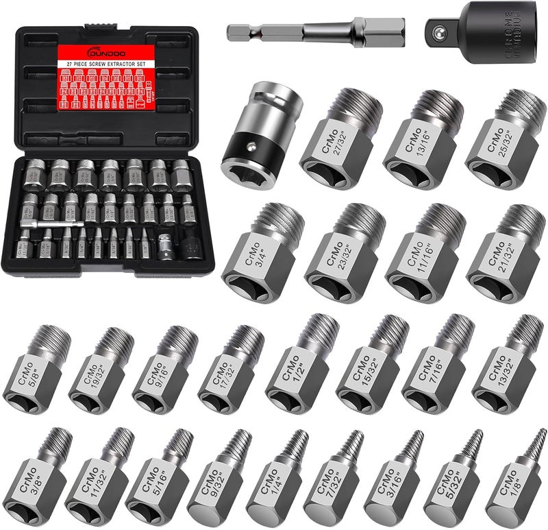 DUDDOO 27Pcs Upgrade Screw Extractor Set, Bolt Extractor Kit, Easy Out Bolt Extractor Set, Hex Head Multi-Spline for Removing Stripped, Rounded, Damaged, Broken Screws, Bolts, Studs - Image 1